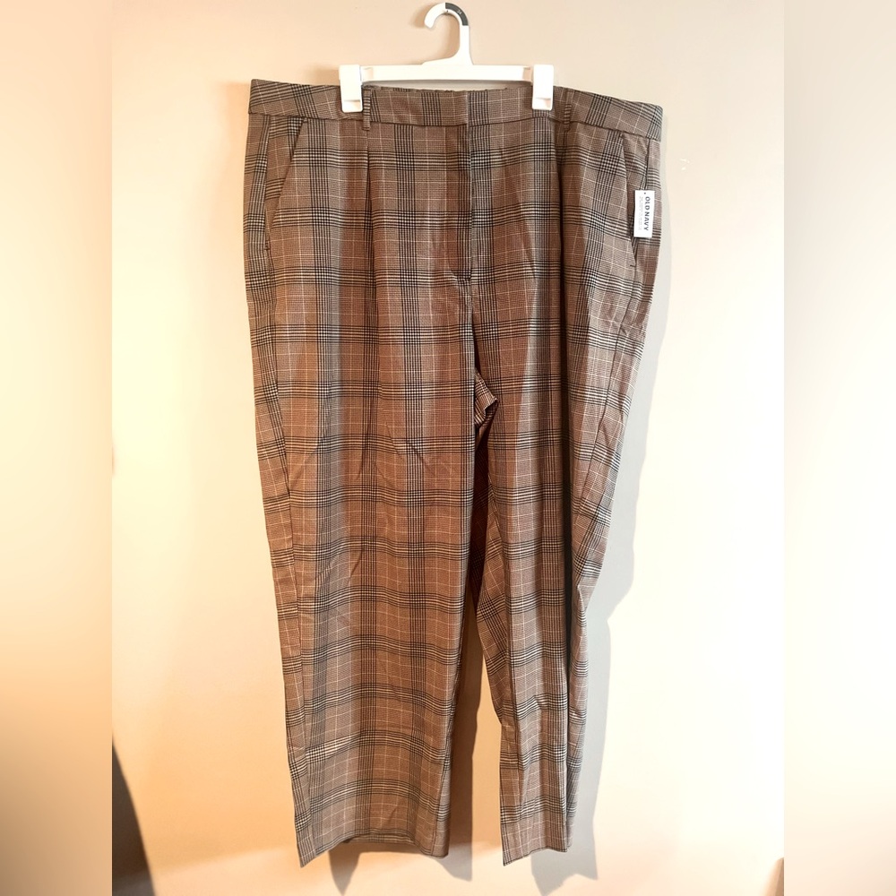 Old Navy Plaid Wide Leg Pants - Brown and Gray
